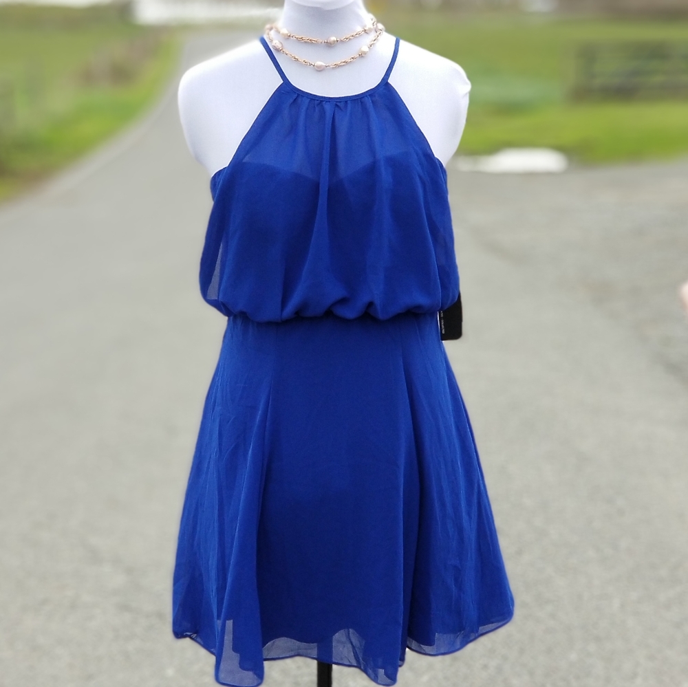 LuLu's layered  haltertop colbald blue dress sz L